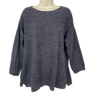 Talbots Sweater Womens 2X Petite Blue Marled Button Shoulder Boat Neck 2XP